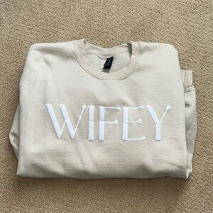 WIFey Embroidered Sweatshirt in Light Beige